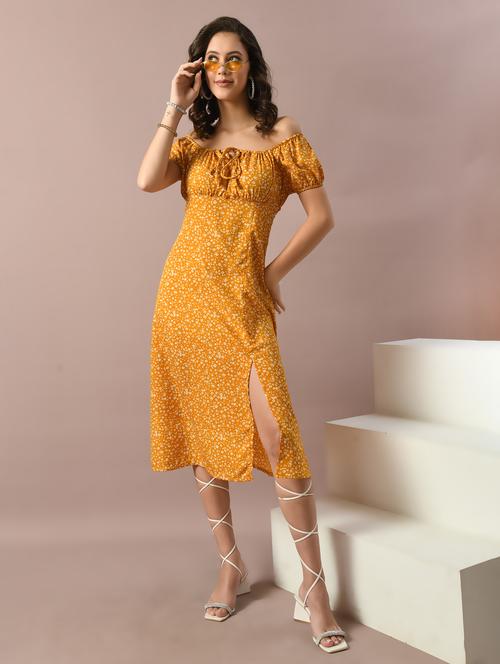 yellow polyester a-line dress - 21269867 - Very Small Image - 1