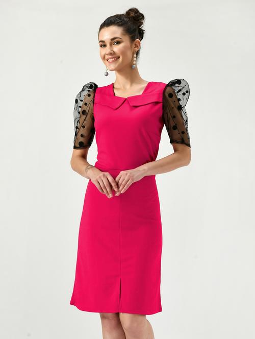 magenta cotton blend bodycon dress - 21269972 - Very Small Image - 1