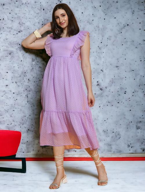 lavender georgette fit & flare dress - 21270022 - Very Small Image - 1