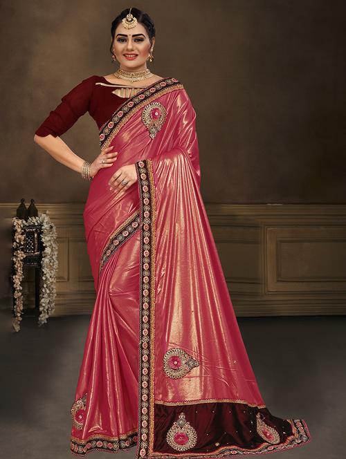 women pink embroidered saree with blouse - 21270507 - Very Small Image - 1