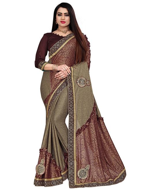 women maroon self design embroidered saree - 21270552 - Very Small Image - 1