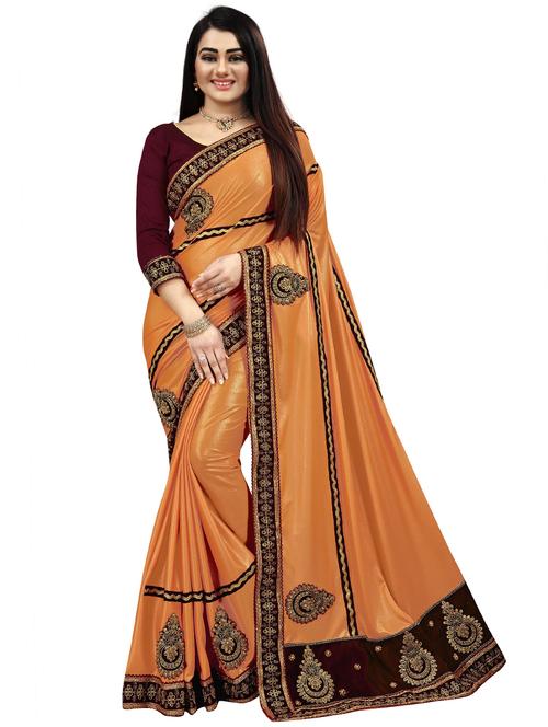 women orange embroidered saree with blouse - 21270559 - Very Small Image - 1