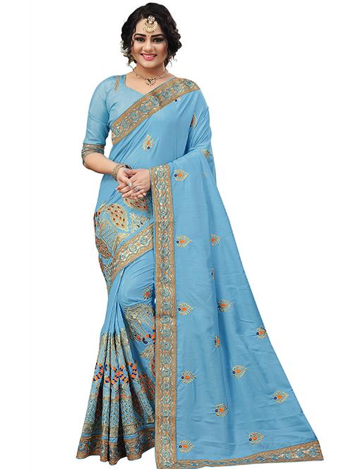 women light blue embroidered saree - 21270616 - Very Small Image - 1