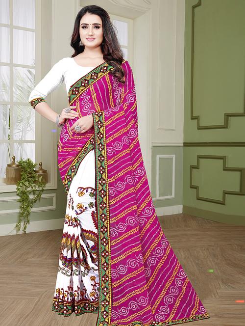 women bandhani printed embroidered saree with blouse - 21270673 - Very Small Image - 1