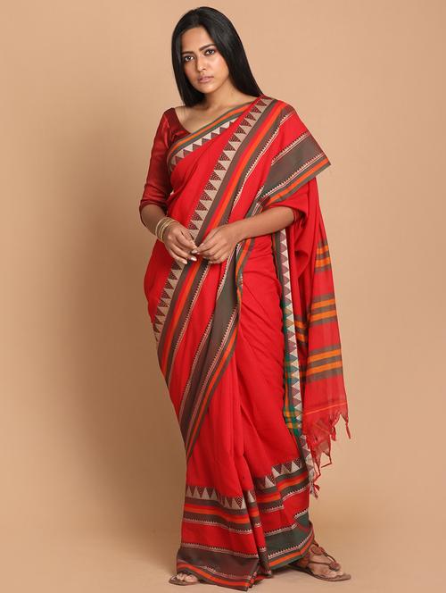 red cotton venkatagiri saree with blouse - 21271042 - Very Small Image - 1