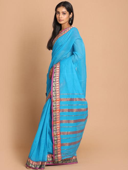 turquoise cotton venkatagiri saree with blouse - 21271084 - Very Small Image - 1