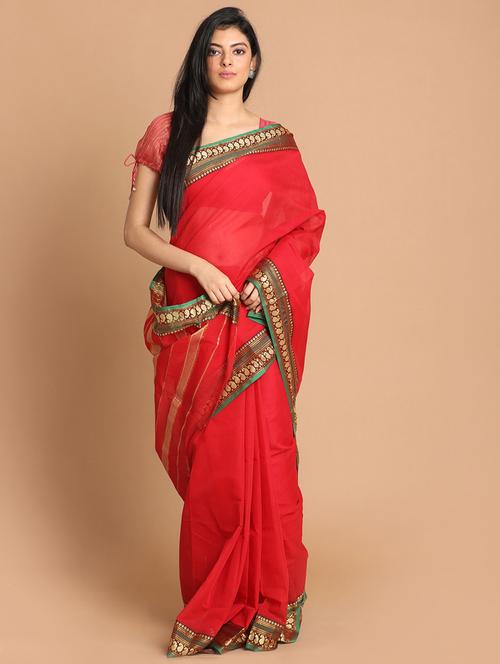red cotton venkatagiri saree with blouse - 21271123 - Very Small Image - 1