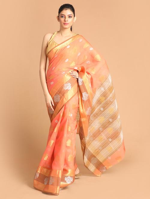 peach handloom saree with blouse - 21271151 - Very Small Image - 1