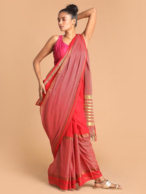 red cotton venkatagiri saree with blouse - 21271159 - Very Small Image - 1