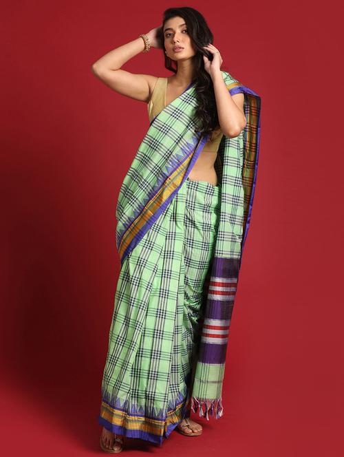 green poly blend chettinad saree - 21271197 - Very Small Image - 1