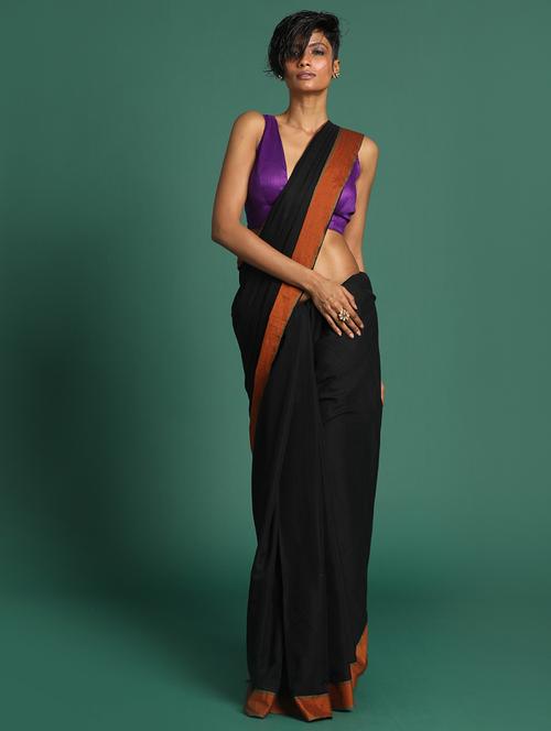 black cotton handloom saree with blouse - 21271209 - Very Small Image - 1