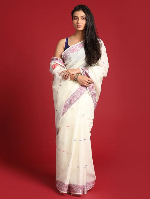 white cotton tant saree - 21271216 - Very Small Image - 1