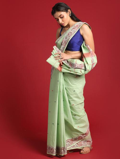 green cotton tant saree - 21271217 - Very Small Image - 1