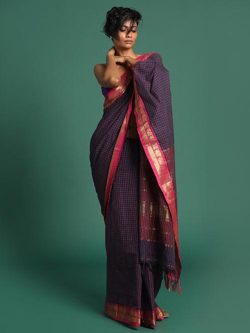 purple cotton handloom saree with blouse - 21271226 - Very Small Image - 1