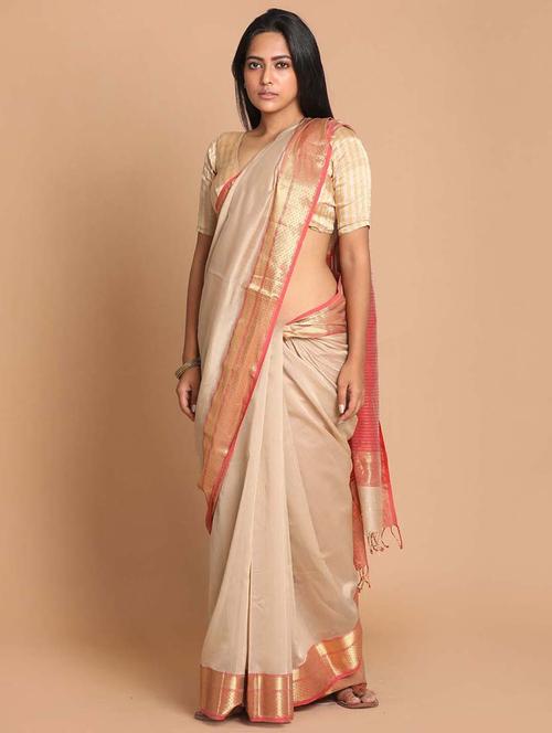 cream silk blend maheshwari saree with blouse - 21271258 - Very Small Image - 1