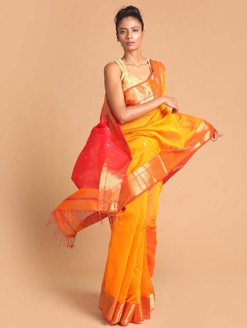 orange silk blend maheshwari saree with blouse - 21271266 - Very Small Image - 1