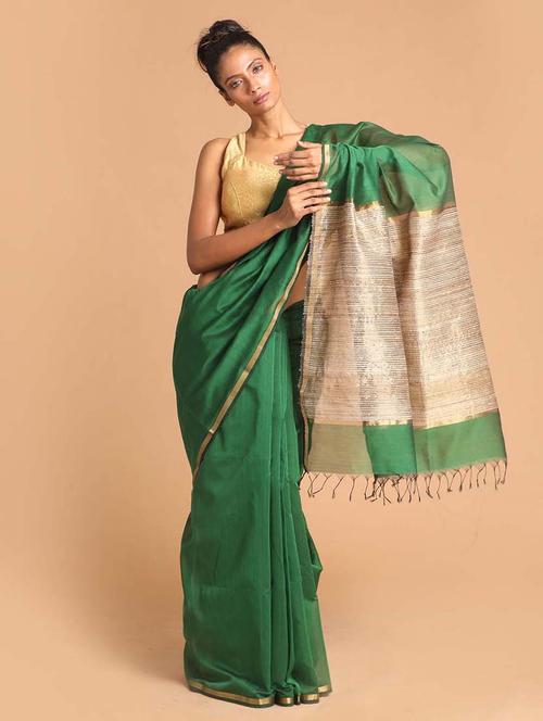 green silk blend maheshwari saree with blouse - 21271290 - Very Small Image - 1