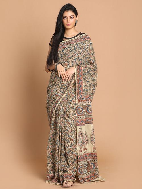 olive cotton handloom saree with blouse - 21271349 - Very Small Image - 1