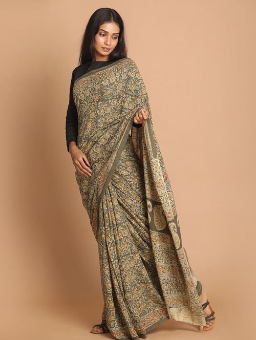 olive cotton handloom saree with blouse - 21271351 - Very Small Image - 1