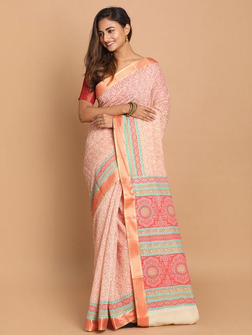 orange cotton blend gadwal saree with blouse - 21272009 - Very Small Image - 1