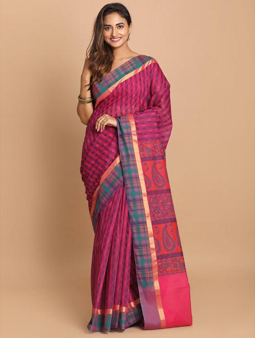magenta cotton blend gadwal saree with blouse - 21272045 - Very Small Image - 1