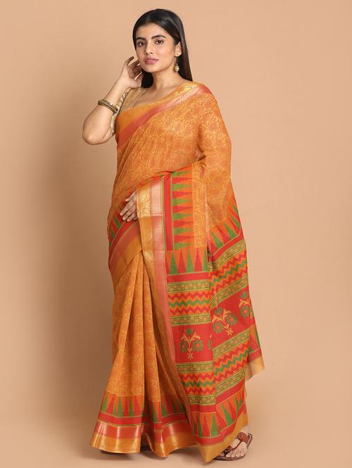 rust cotton blend gadwal saree with blouse - 21272114 - Very Small Image - 1