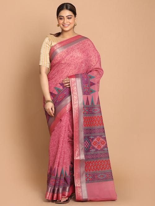 magenta cotton blend gadwal saree with blouse - 21272119 - Very Small Image - 1