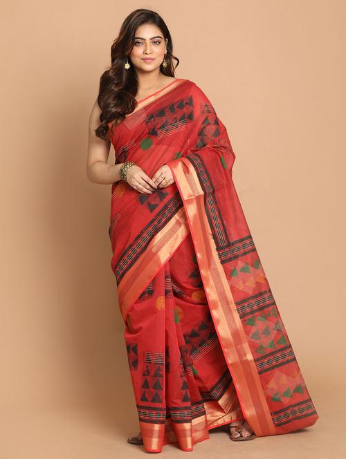 maroon cotton blend gadwal saree with blouse - 21272147 - Very Small Image - 1