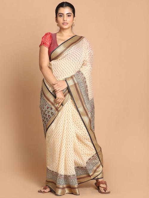 women beige printed gadwal saree with blouse - 21272206 - Very Small Image - 1