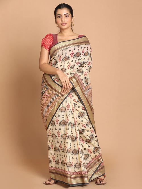 white handloom saree with blouse - 21272210 - Very Small Image - 1