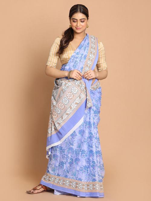 lavender cotton handloom saree with blouse - 21272222 - Very Small Image - 1