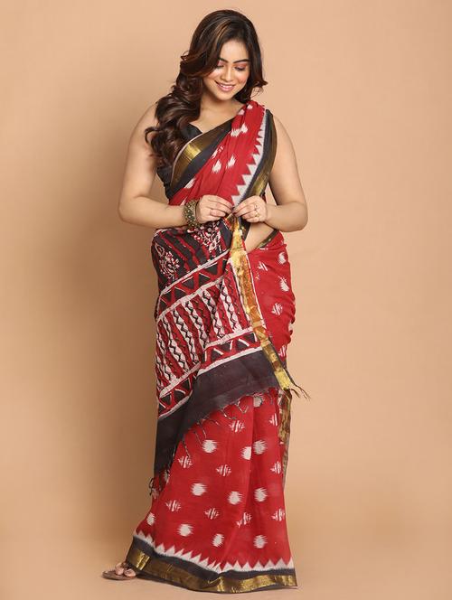 maroon cotton handloom saree - 21272232 - Very Small Image - 1