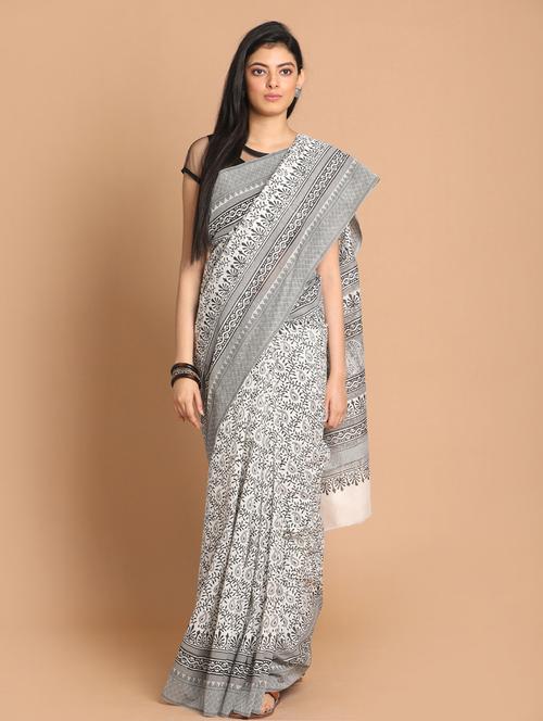 white chanderi saree with blouse - 21272322 - Very Small Image - 1