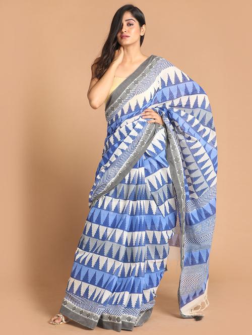 blue cotton handloom saree with blouse - 21272458 - Very Small Image - 1
