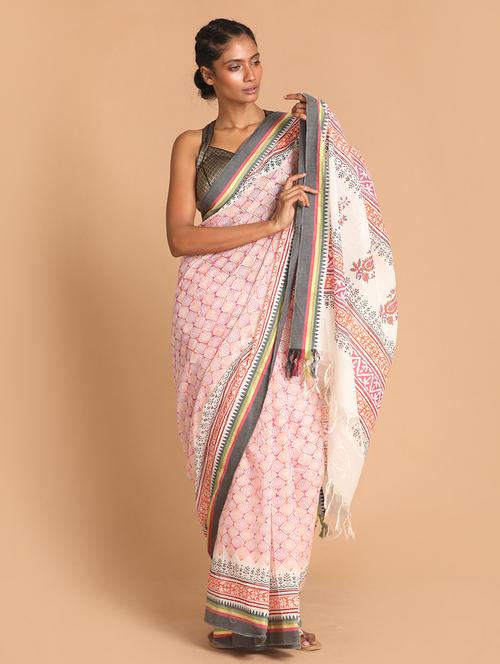 white handloom saree with blouse - 21272471 - Very Small Image - 1