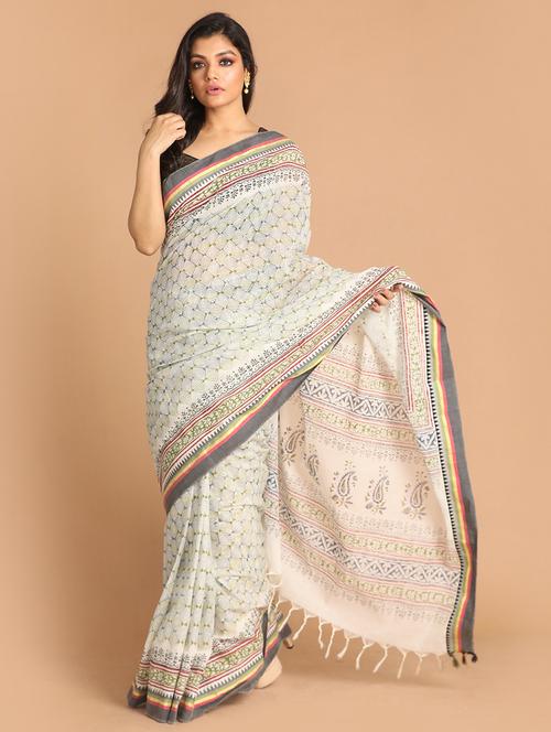 white handloom saree - 21272473 - Very Small Image - 1