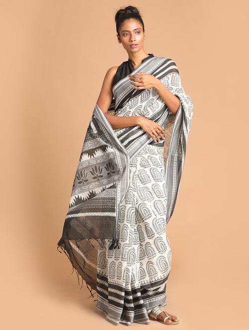 white handloom saree with blouse - 21272531 - Very Small Image - 1