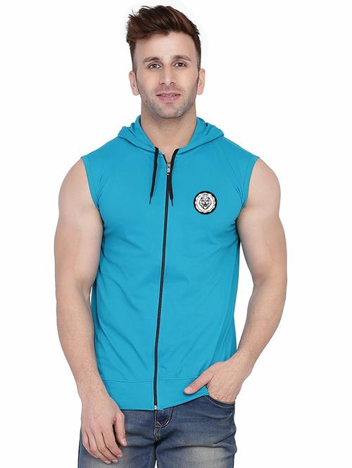 men plain sleeveless hood neck t-shirt - 21274919 - Very Small Image - 1