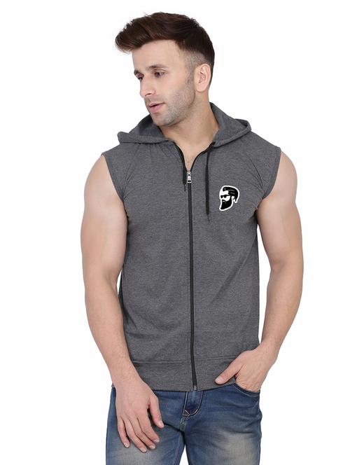 men plain sleeveless hood neck t-shirt - 21274928 - Very Small Image - 1