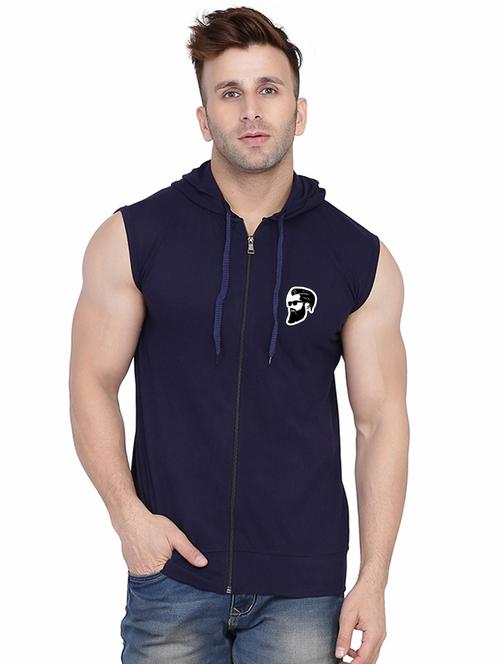 men plain sleeveless hood neck t-shirt - 21274933 - Very Small Image - 1