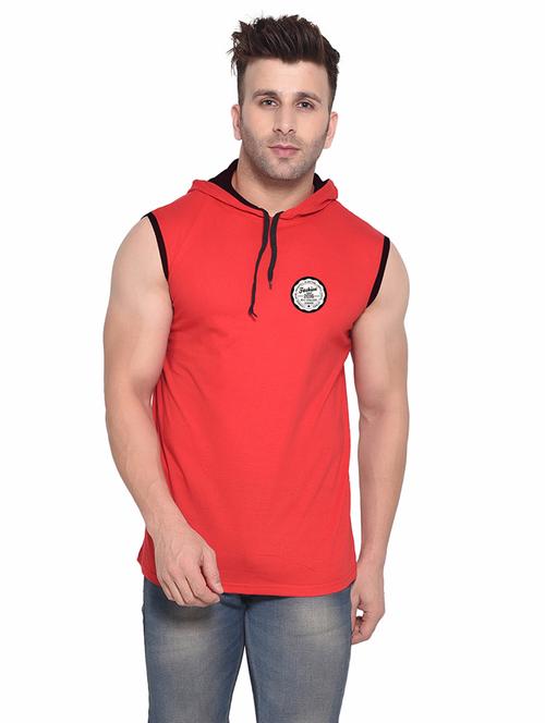 men plain sleeveless hood neck t-shirt - 21274976 - Very Small Image - 1