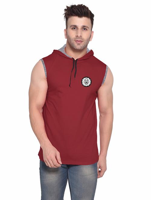 men plain sleeveless hood neck t-shirt - 21274983 - Very Small Image - 1