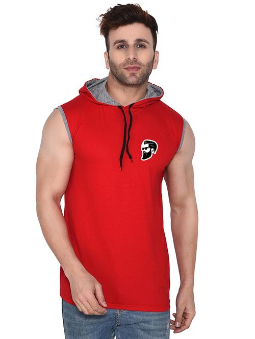 men plain sleeveless hood neck t-shirt - 21274987 - Very Small Image - 1