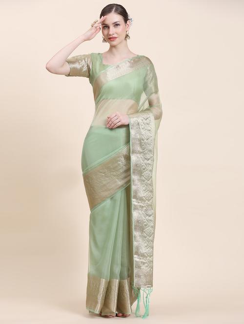 women solid zari bordered saree with blouse - 21275827 - Very Small Image - 1