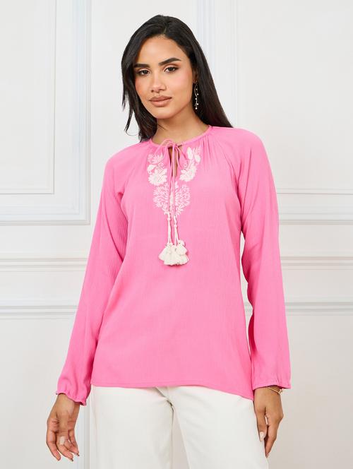 women pink embroidered regular top - 21275990 - Very Small Image - 1