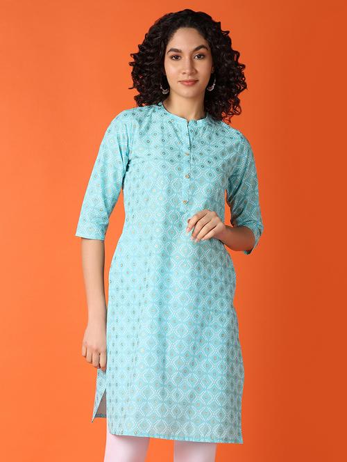 women printed three quarter sleeve straight kurta - 21276480 - Very Small Image - 1