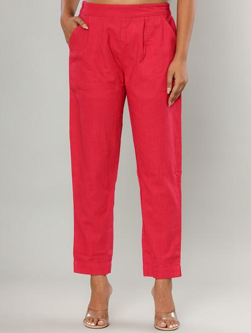 women pink cotton straight tapered pant - 21276643 - Very Small Image - 1
