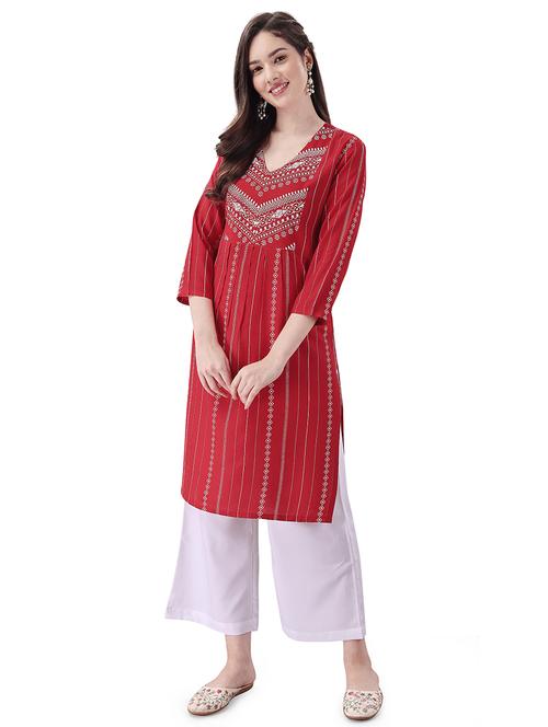 women red kurta palazzo set set - 21277496 - Very Small Image - 1