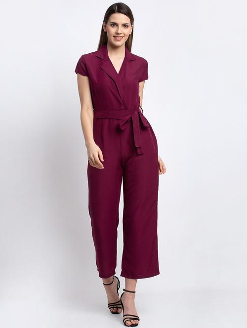 burgundy crepe full leg jumpsuit - 21277671 - Very Small Image - 1