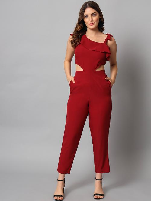 maroon polyester full leg jumpsuit - 21277676 - Very Small Image - 1